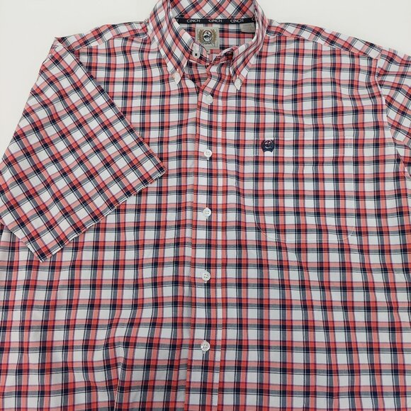 Cinch Men's Plaid Button-Up Short Sleeve Shirt Red/White/Black Size M Rodeo Core - Picture 4 of 7
